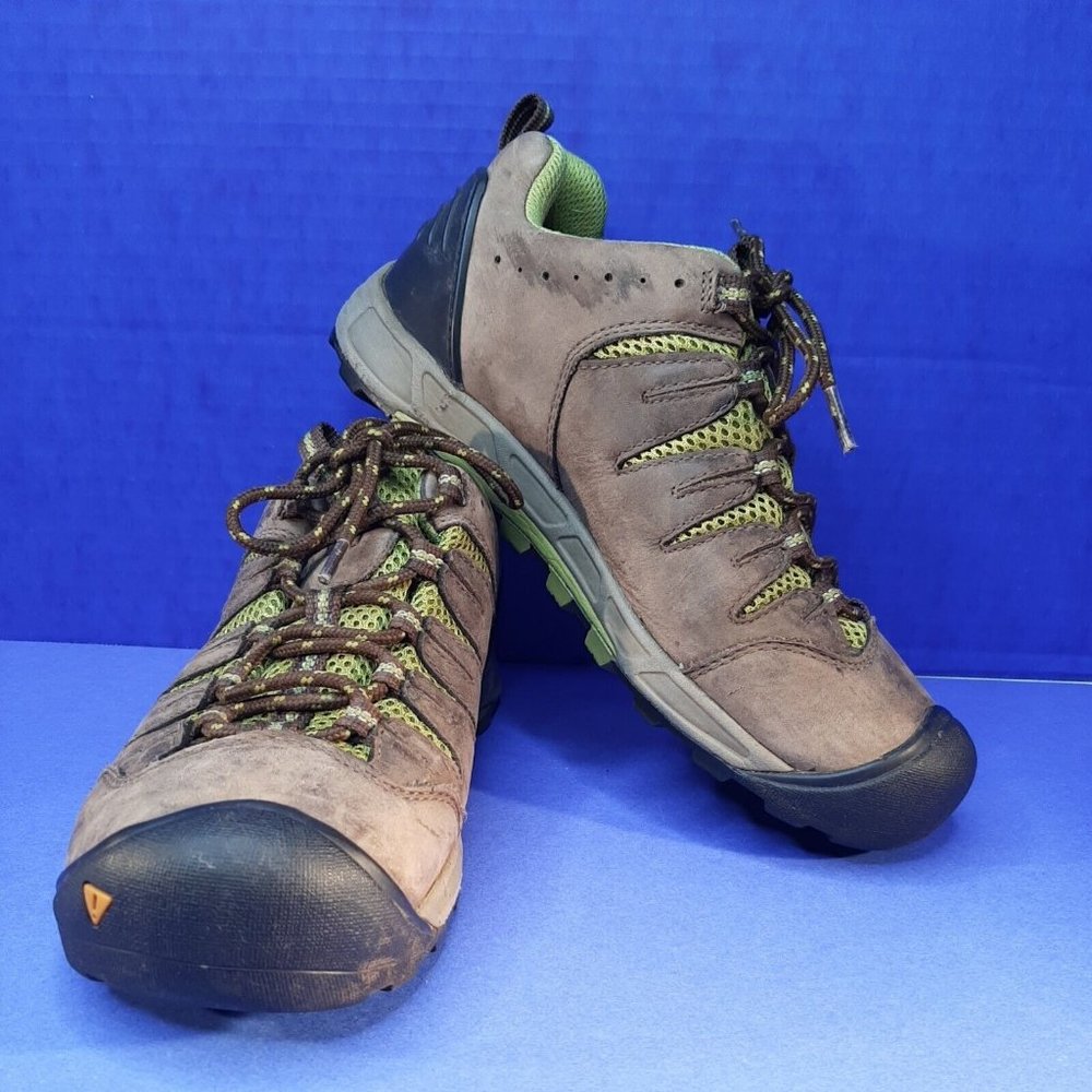 KEEN Hiking Shoes Womens 8 Brown Green Trail Waterproof Leather Lace-Up 1007868